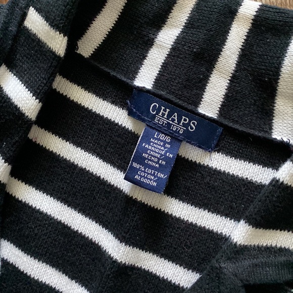Chaps Black & White Striped Buttoned 100% Cotton Sweater Jacket - Picture 2 of 4